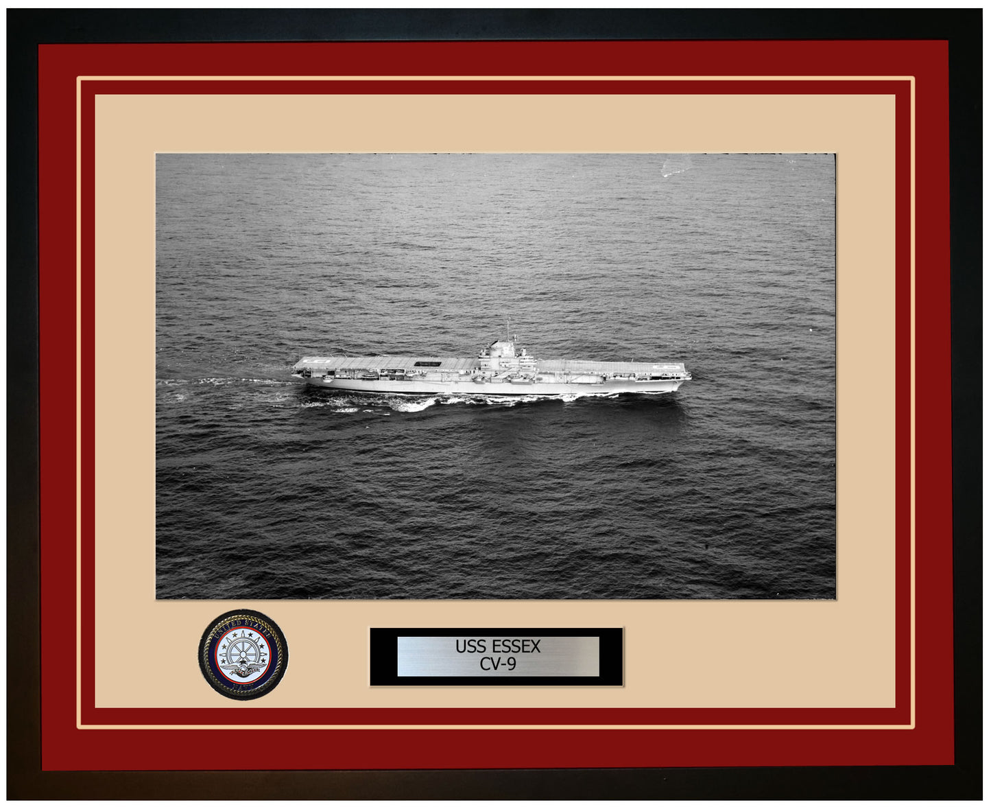 USS ESSEX CV-9 Framed Navy Ship Photo Burgundy
