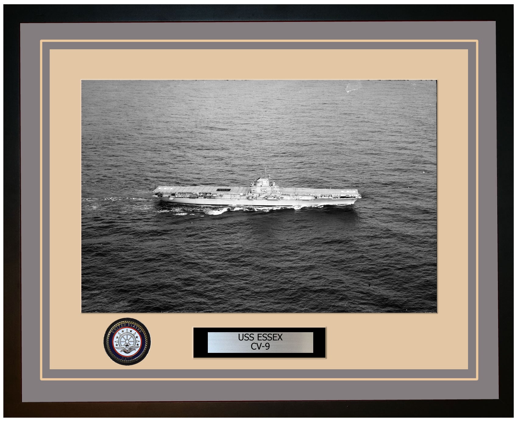 USS ESSEX CV-9 Framed Navy Ship Photo Grey
