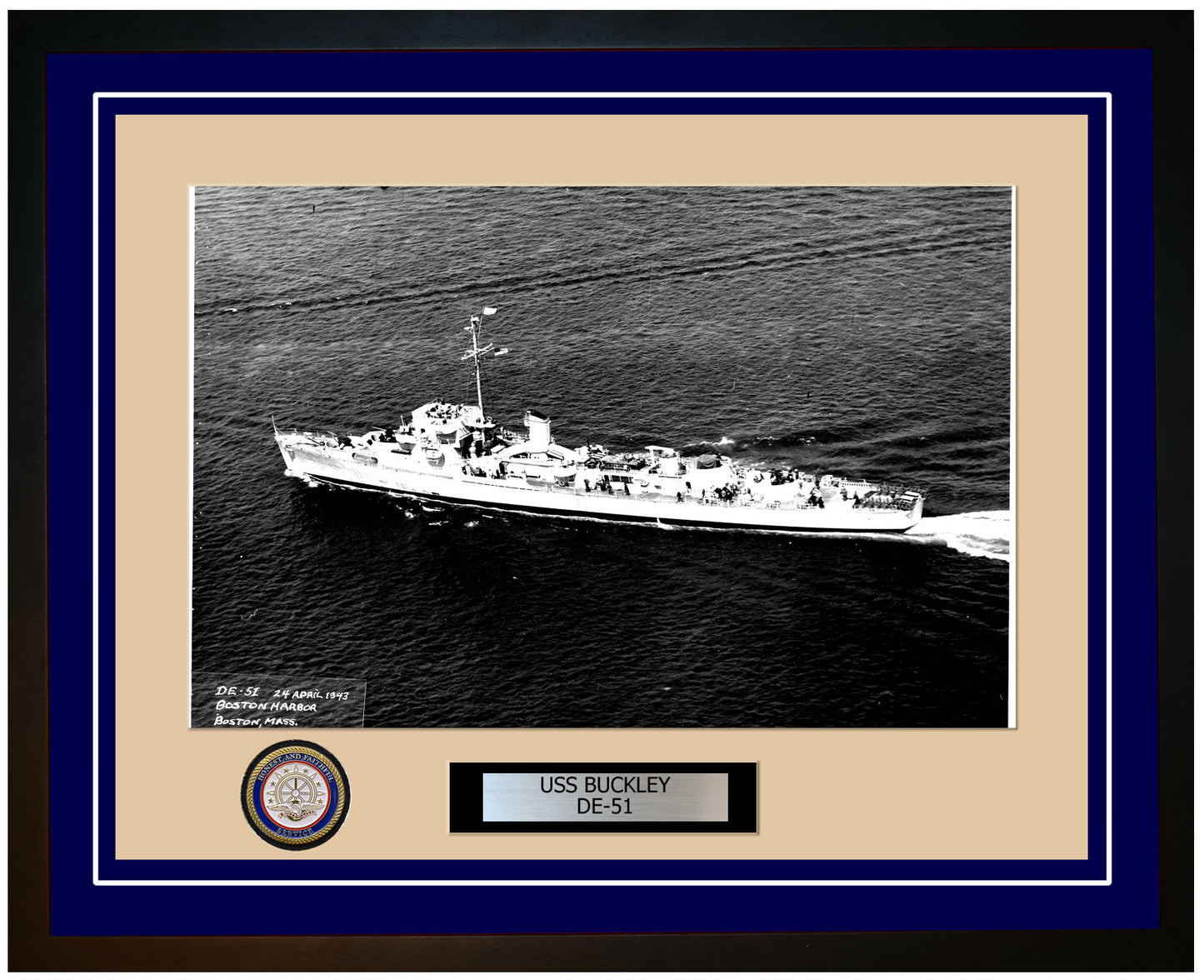 USS Buckley DE-51 Framed Navy Ship Photo Blue