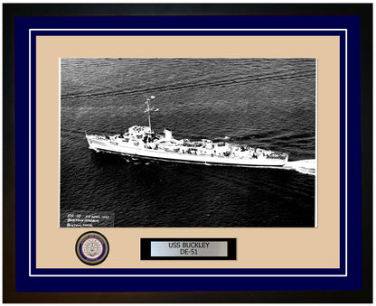 USS Buckley DE-51 Framed Navy Ship Photo Blue