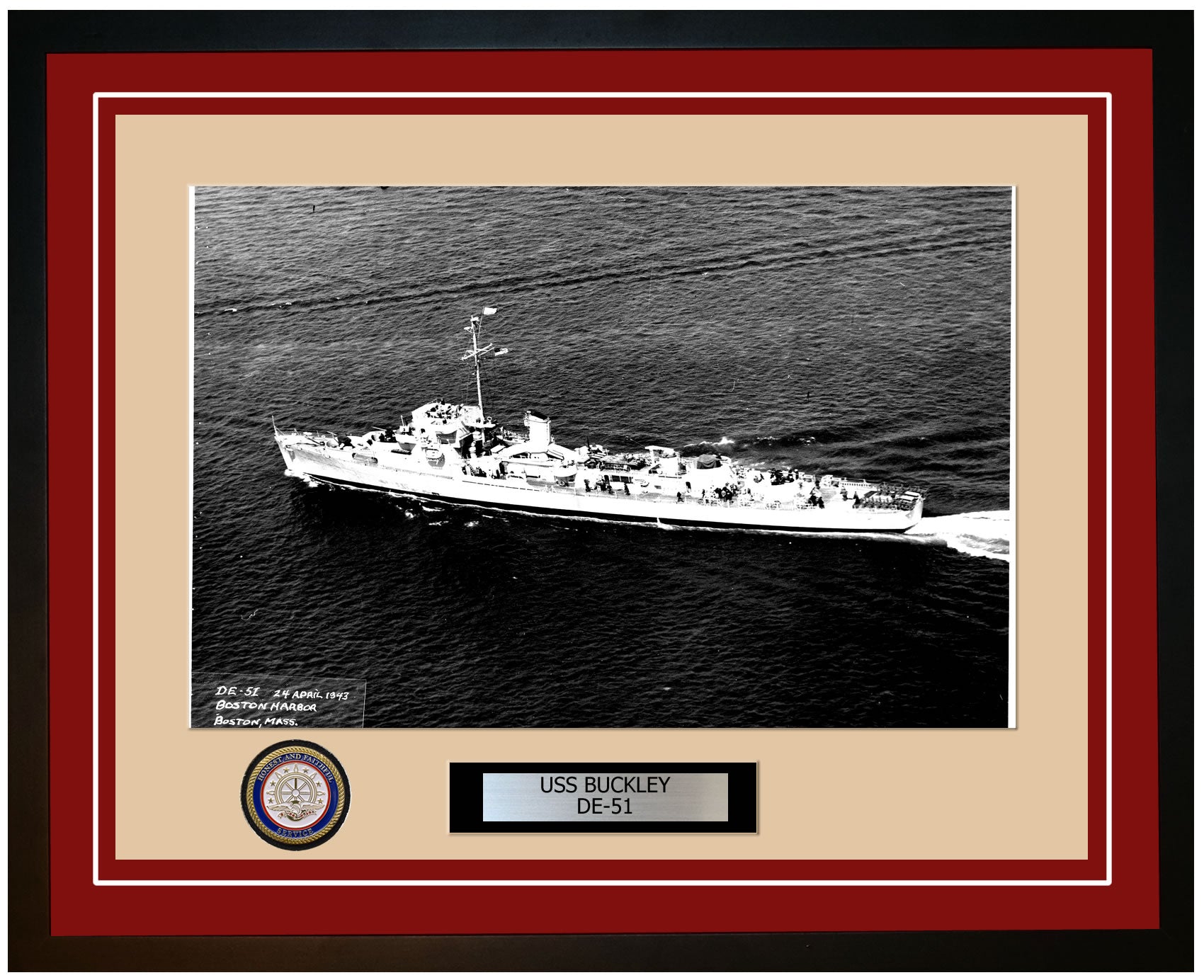 USS Buckley DE-51 Framed Navy Ship Photo Burgundy