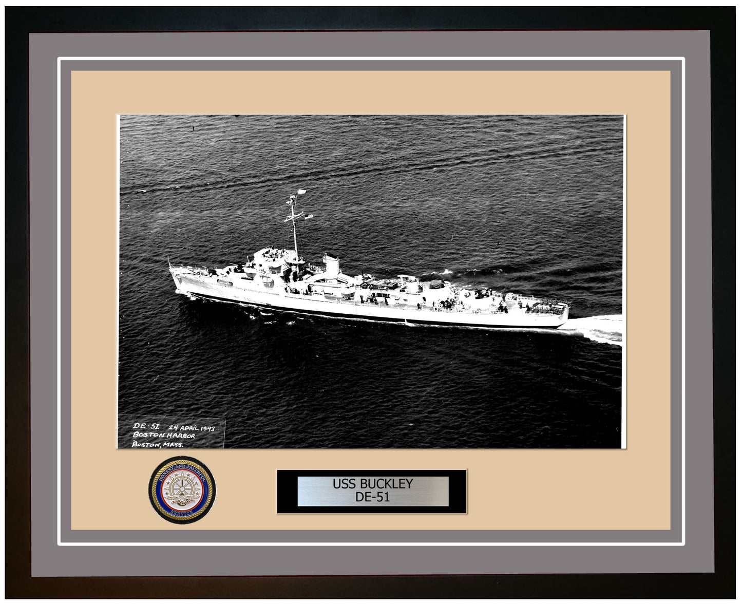 USS Buckley DE-51 Framed Navy Ship Photo Grey