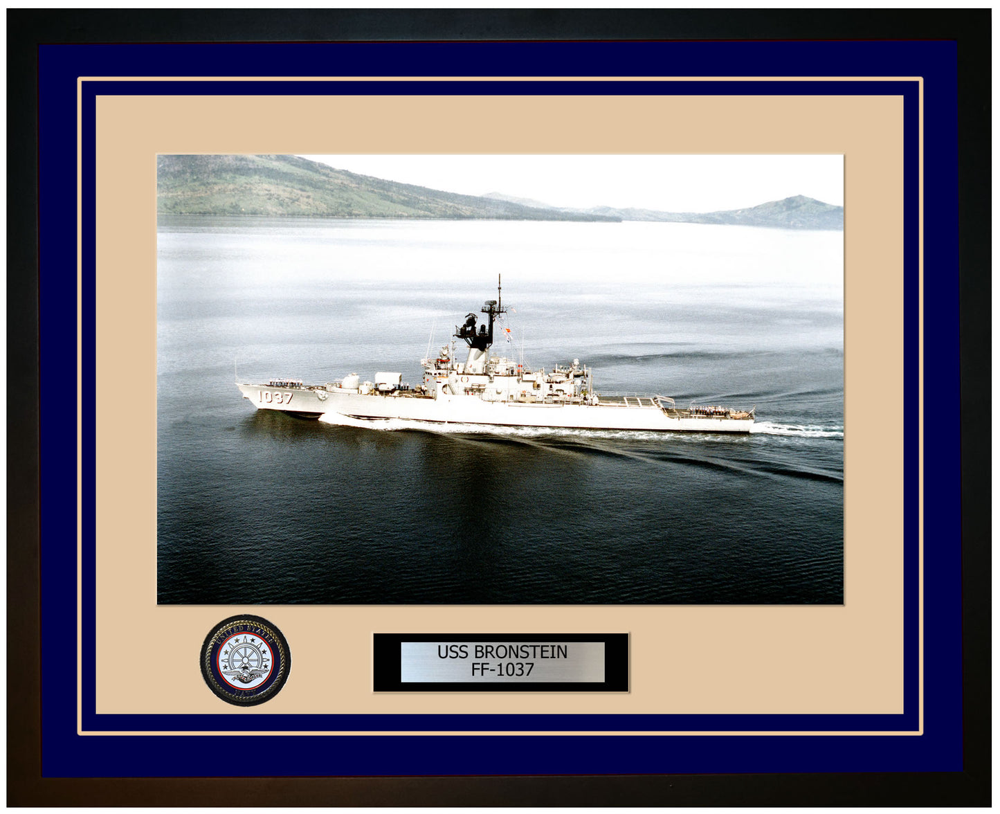 USS BRONSTEIN FF-1037 Framed Navy Ship Photo Blue