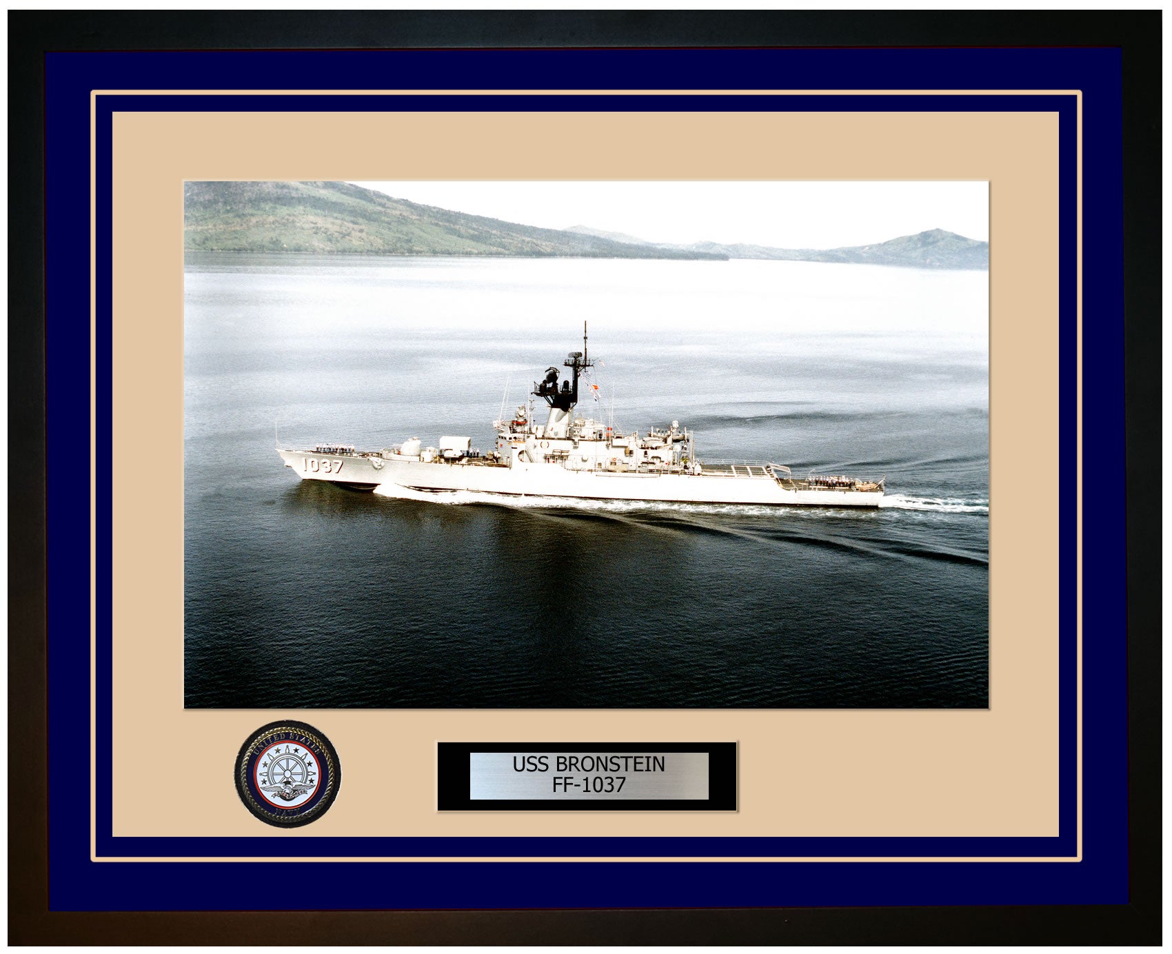 USS BRONSTEIN FF-1037 Framed Navy Ship Photo Blue