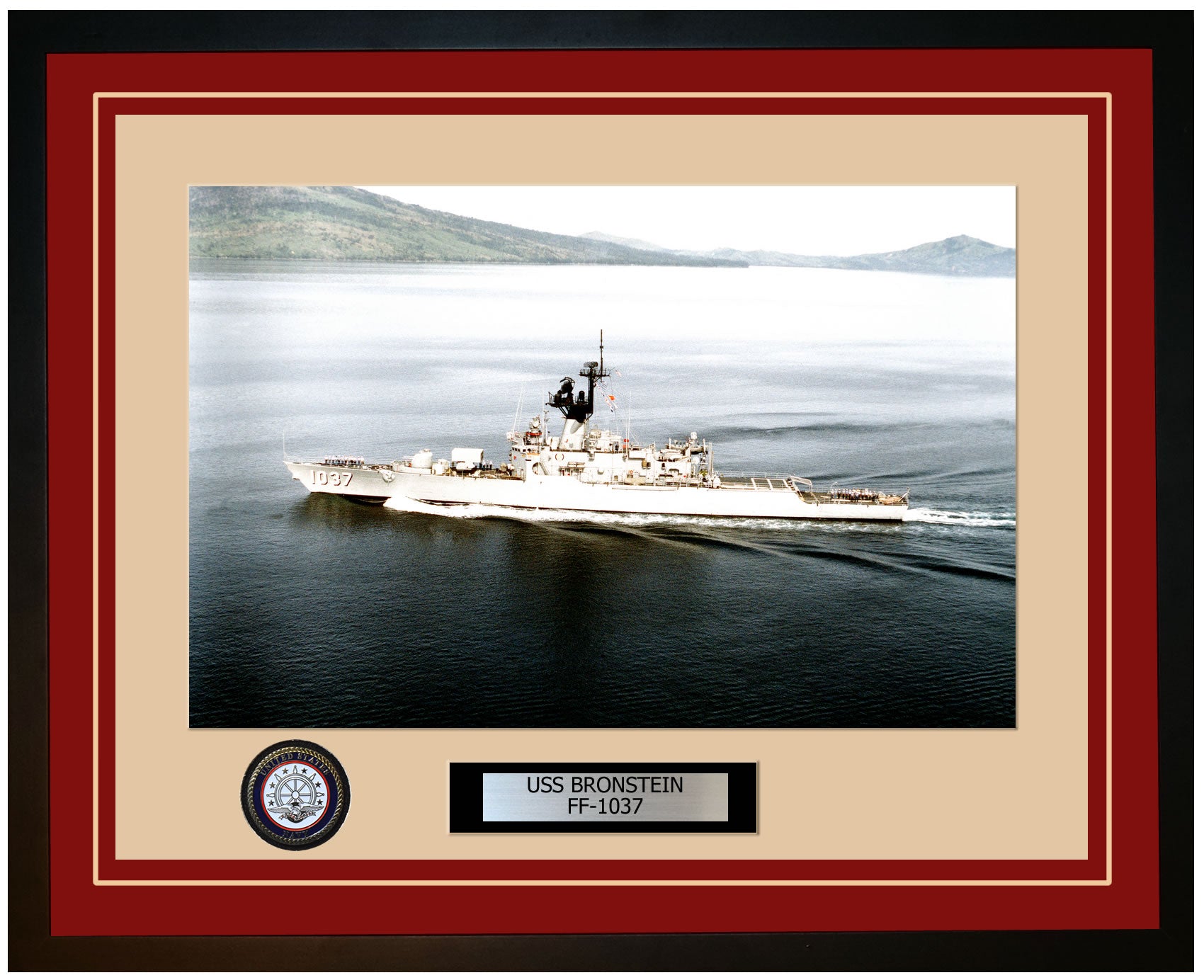 USS BRONSTEIN FF-1037 Framed Navy Ship Photo Burgundy