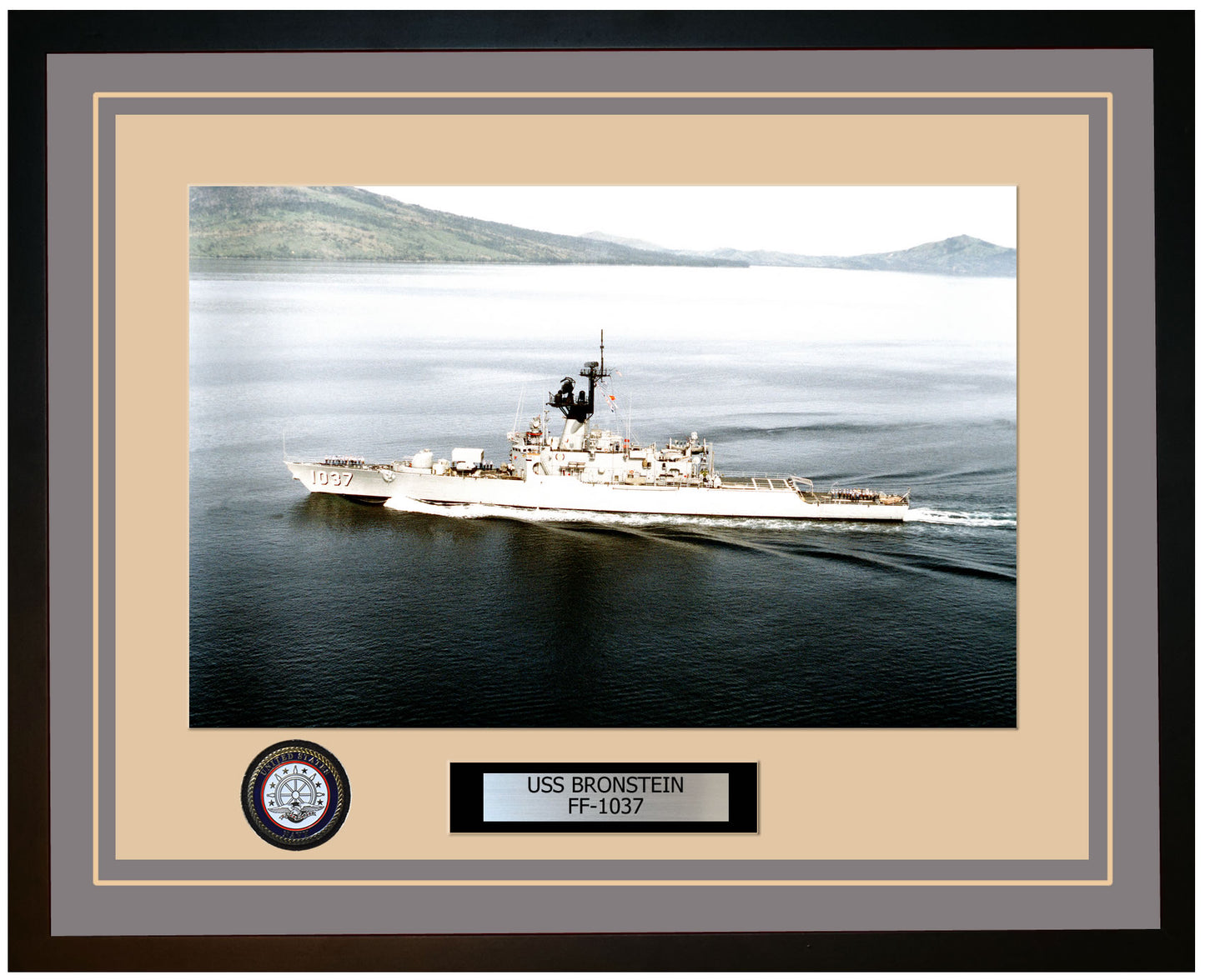 USS BRONSTEIN FF-1037 Framed Navy Ship Photo Grey