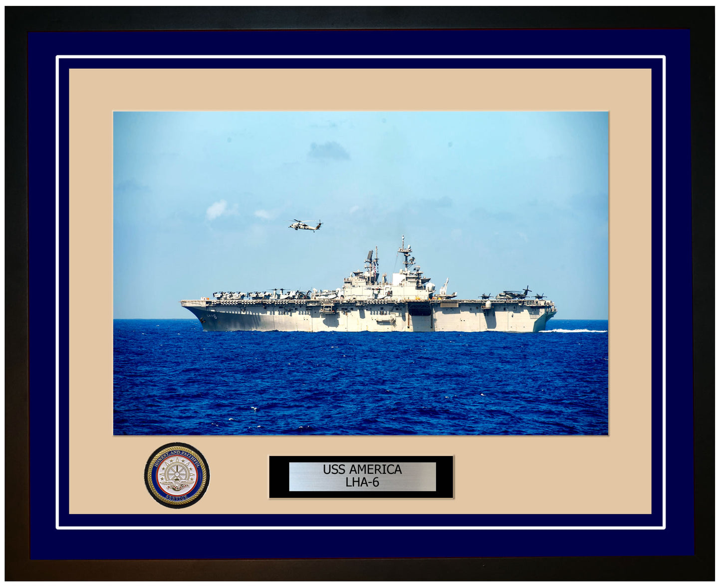 USS America LHA-6 Framed Navy Ship Photo Blue