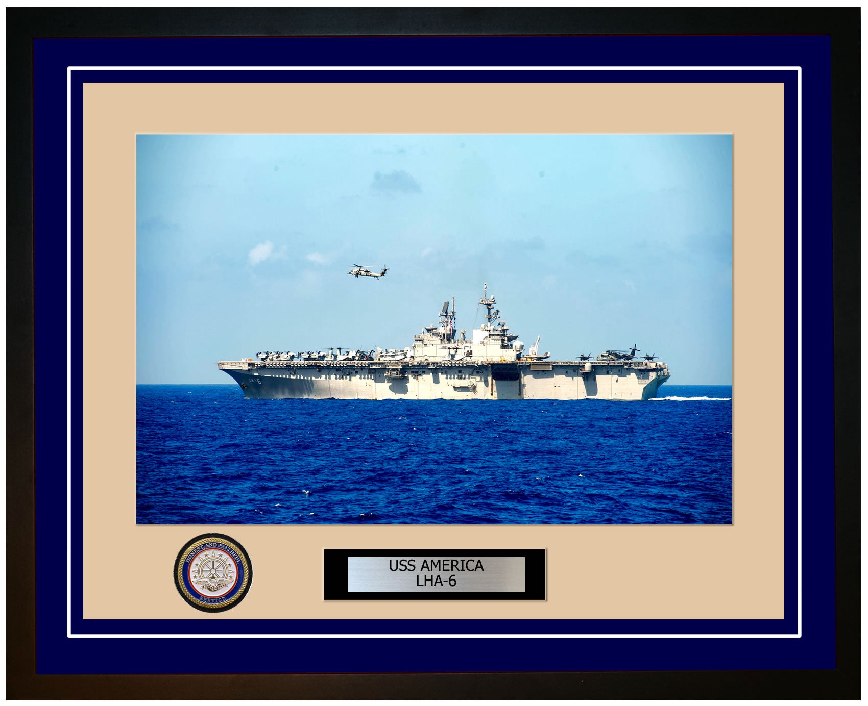 USS America LHA-6 Framed Navy Ship Photo Blue