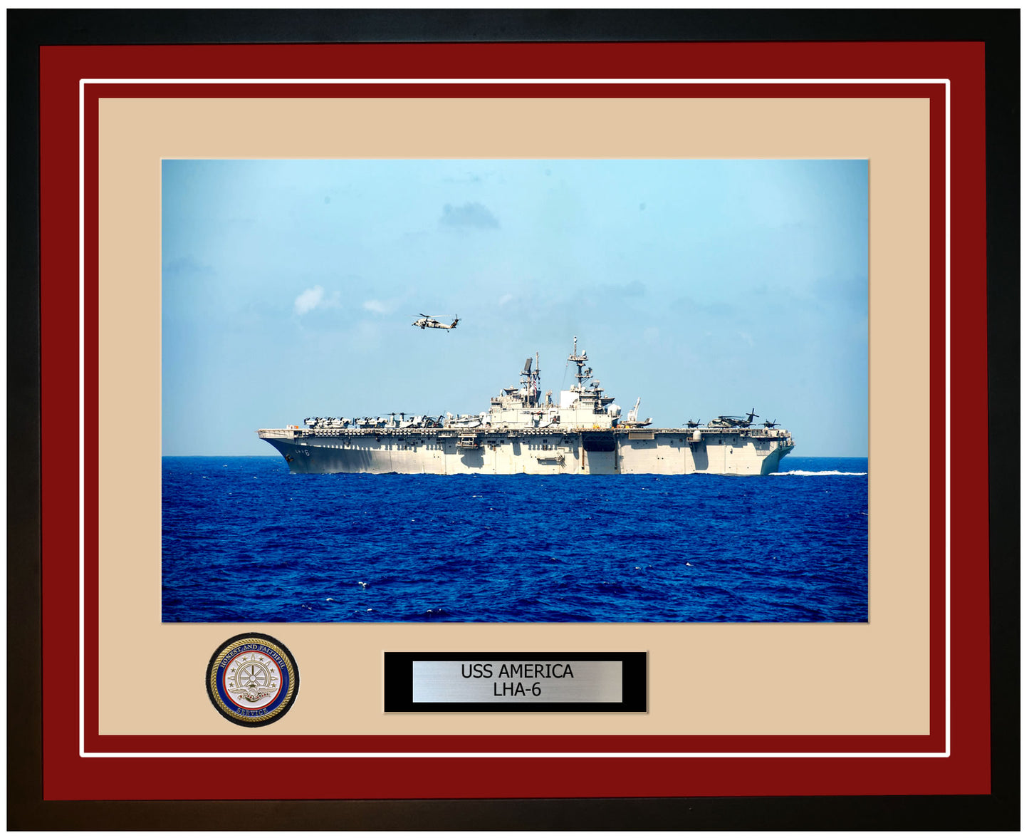 USS America LHA-6 Framed Navy Ship Photo Burgundy