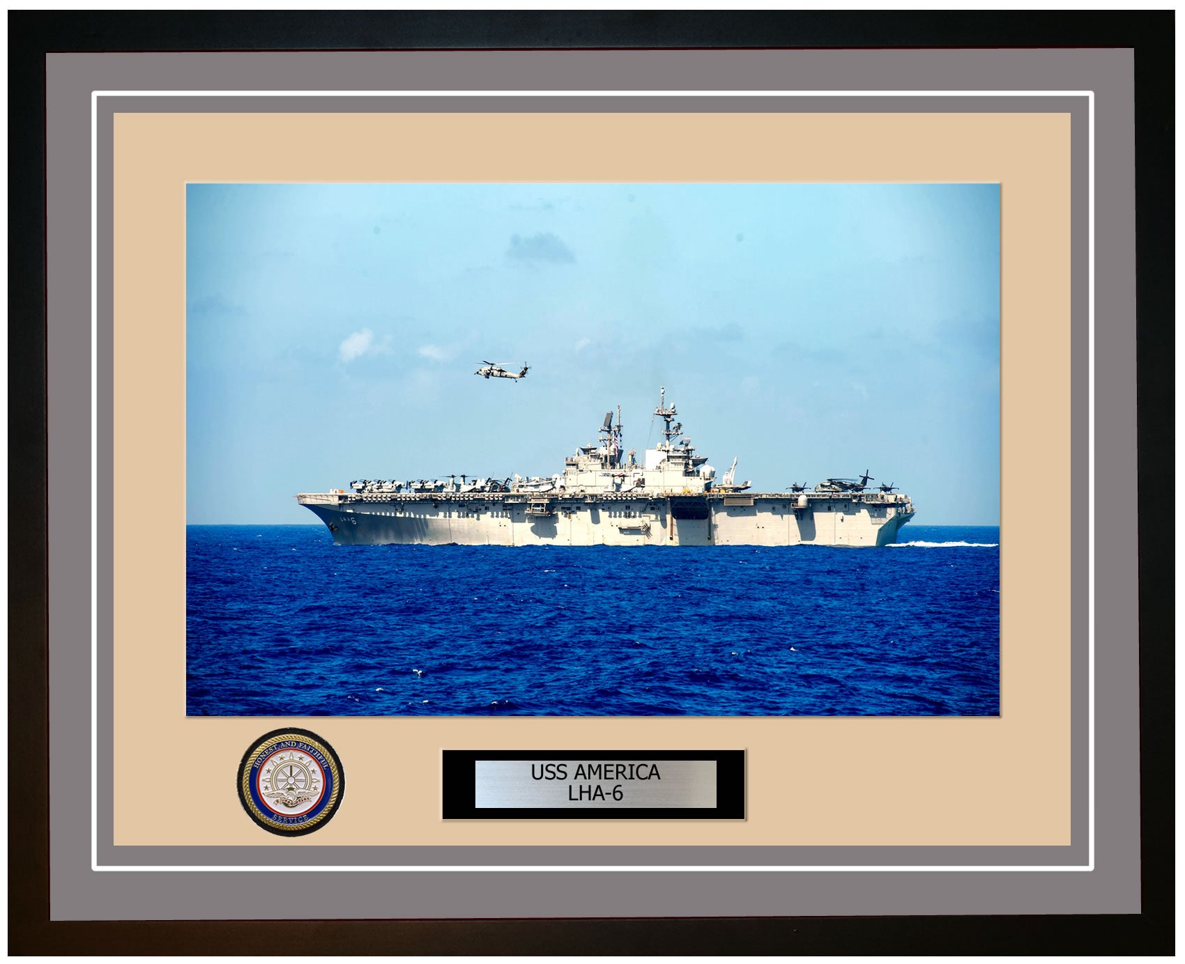 USS America LHA-6 Framed Navy Ship Photo Grey