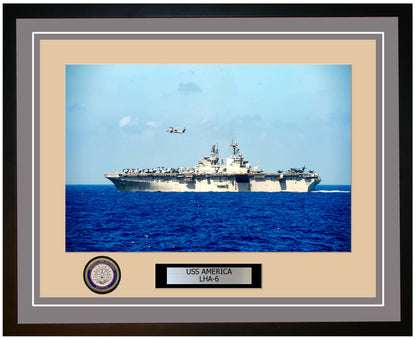 USS America LHA-6 Framed Navy Ship Photo Grey