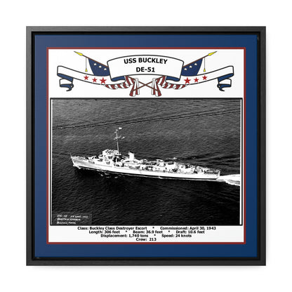 USS Buckley DE-51 Navy Floating Frame Photo Front View