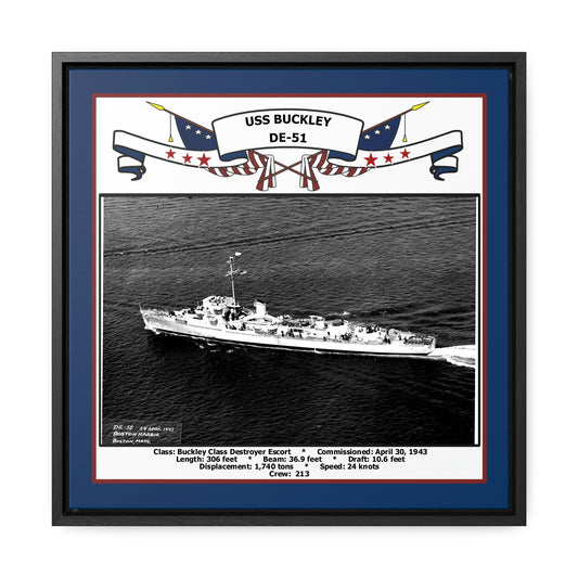 USS Buckley DE-51 Navy Floating Frame Photo Front View
