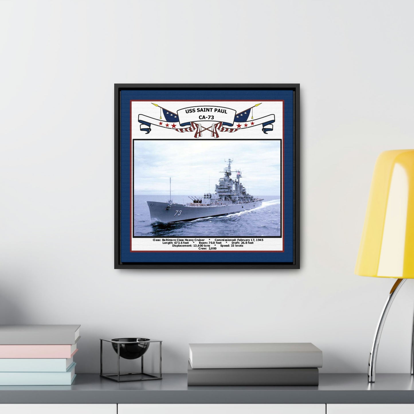 USS Saint Paul CA-73 Navy Floating Frame Photo Desk View
