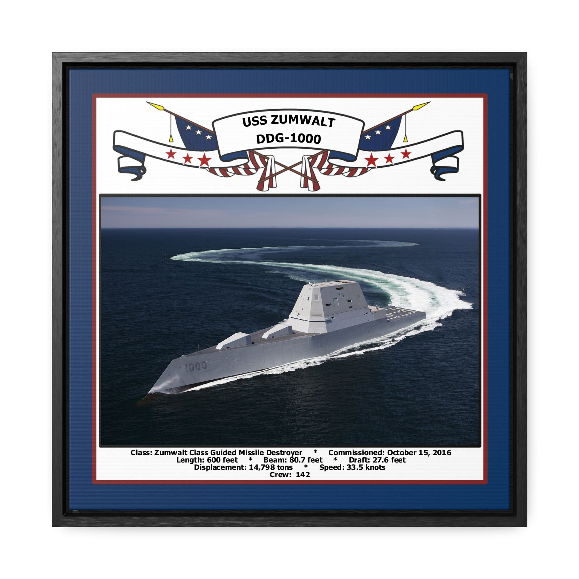 USS Zumwalt DDG-1000 Navy Floating Frame Photo Front View