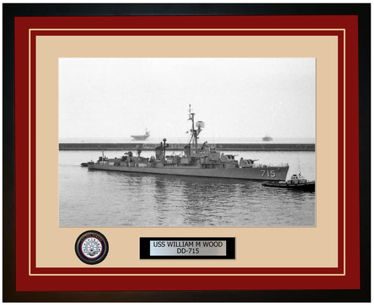 USS WILLIAM M WOOD DD-715 Framed Navy Ship Photo Burgundy