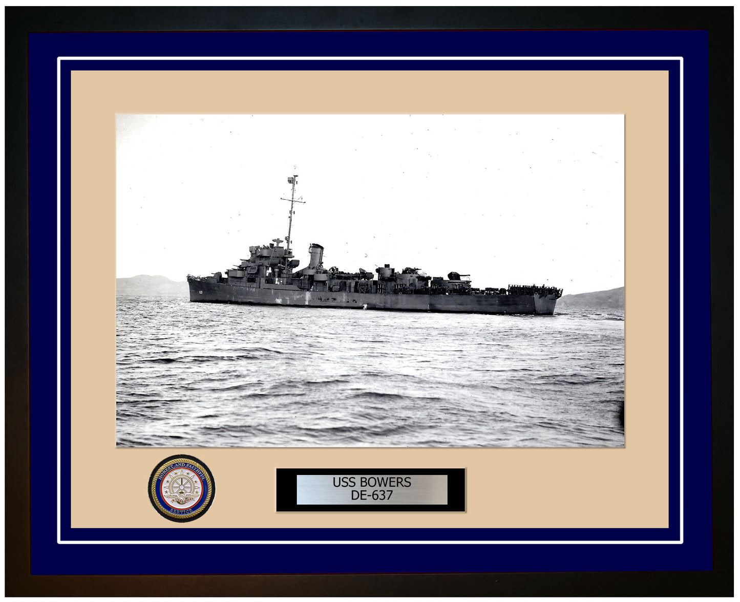 USS Bowers DE-637 Framed Navy Ship Photo Blue