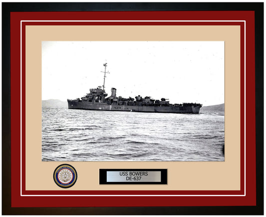 USS Bowers DE-637 Framed Navy Ship Photo Burgundy