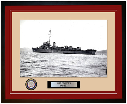 USS Bowers DE-637 Framed Navy Ship Photo Burgundy