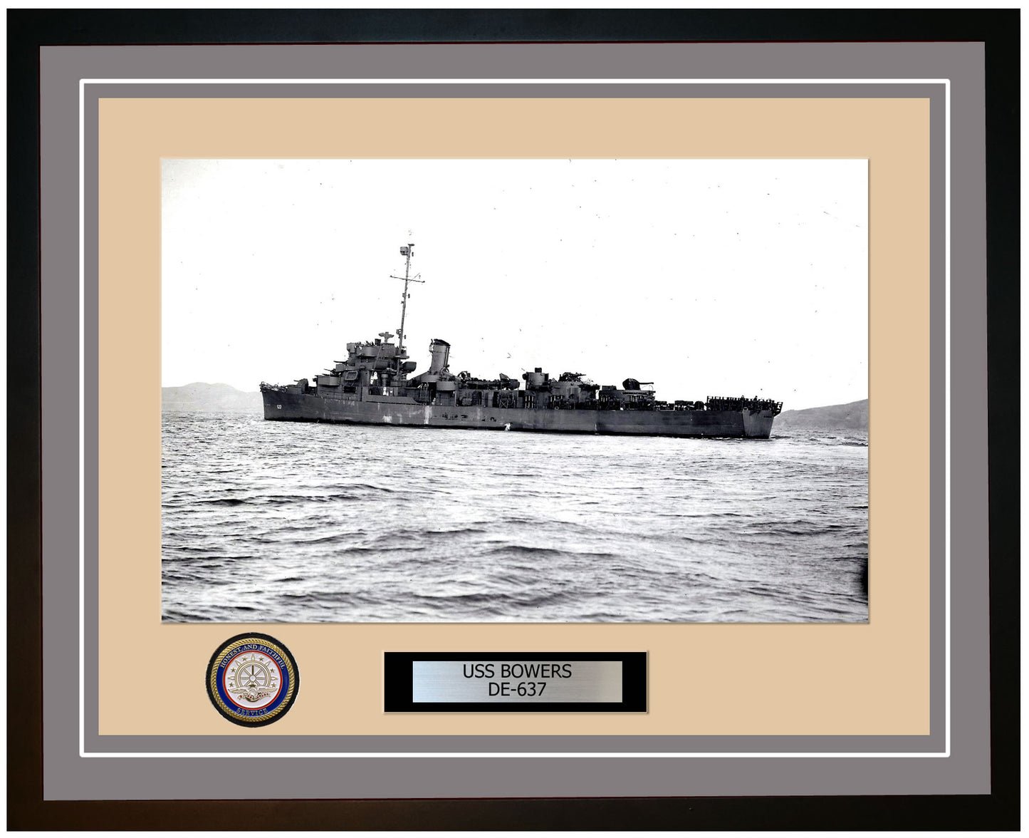 USS Bowers DE-637 Framed Navy Ship Photo Grey