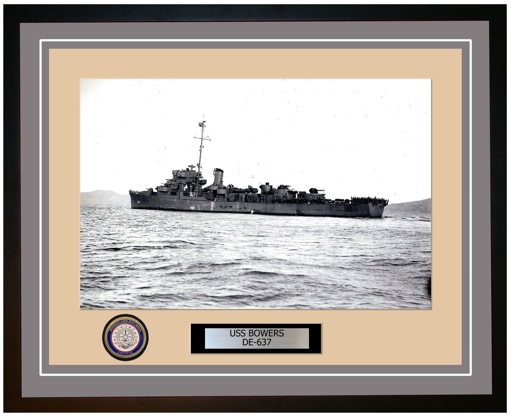 USS Bowers DE-637 Framed Navy Ship Photo Grey