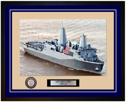 USS New York LPD-21 Framed Navy Ship Photo Blue