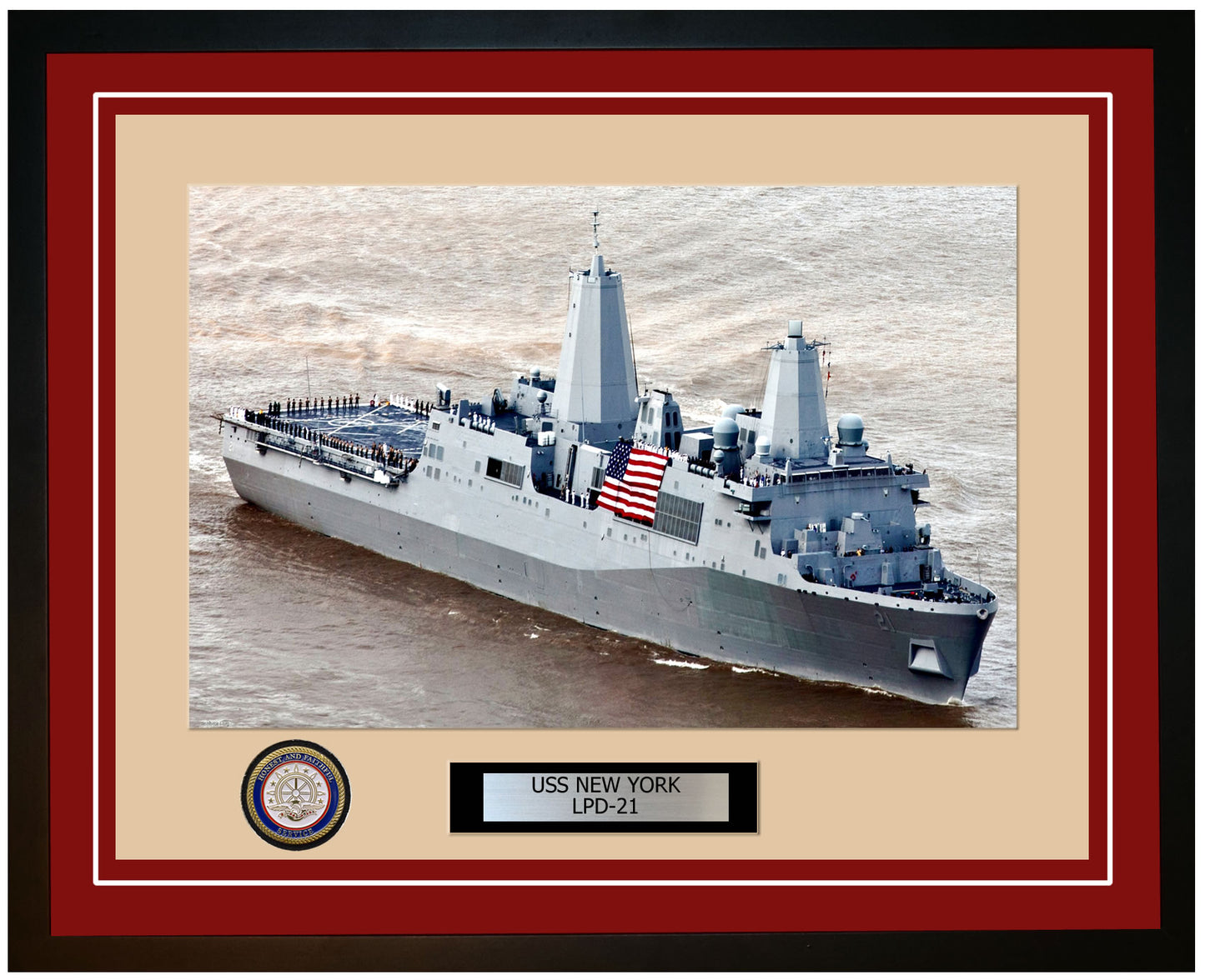 USS New York LPD-21 Framed Navy Ship Photo Burgundy