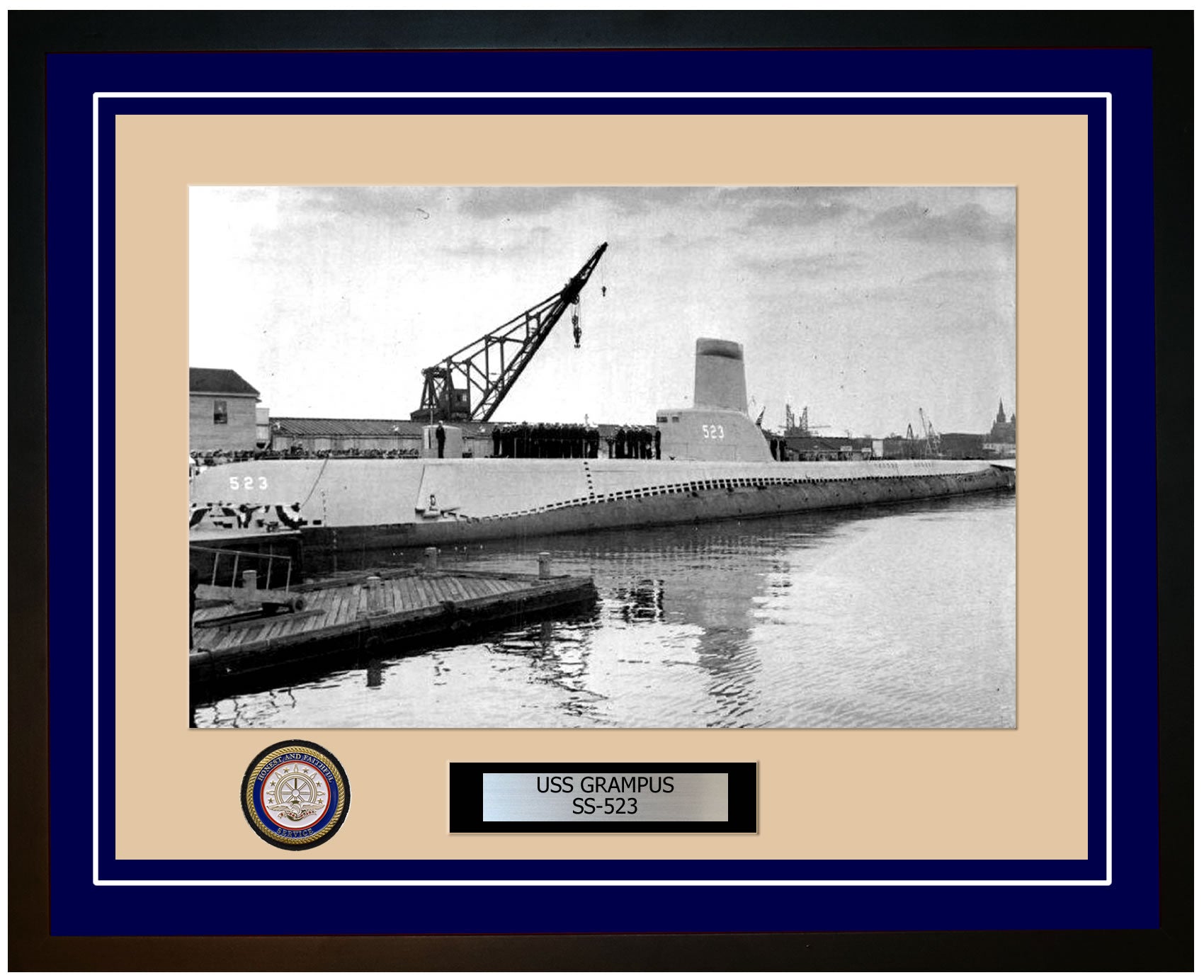 USS Grampus SS-523 Framed Navy Ship Photo Blue