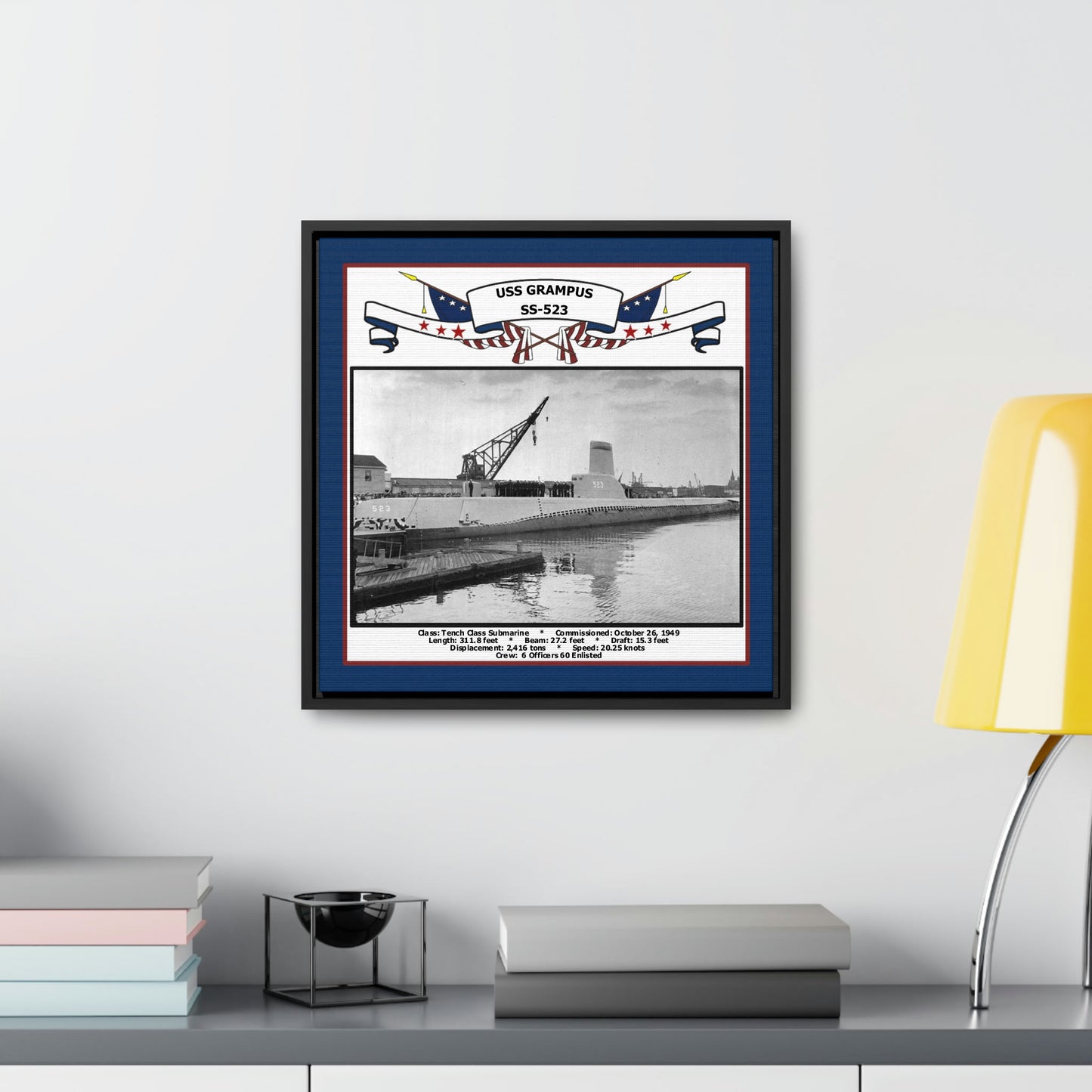 USS Grampus SS-523 Navy Floating Frame Photo Desk View