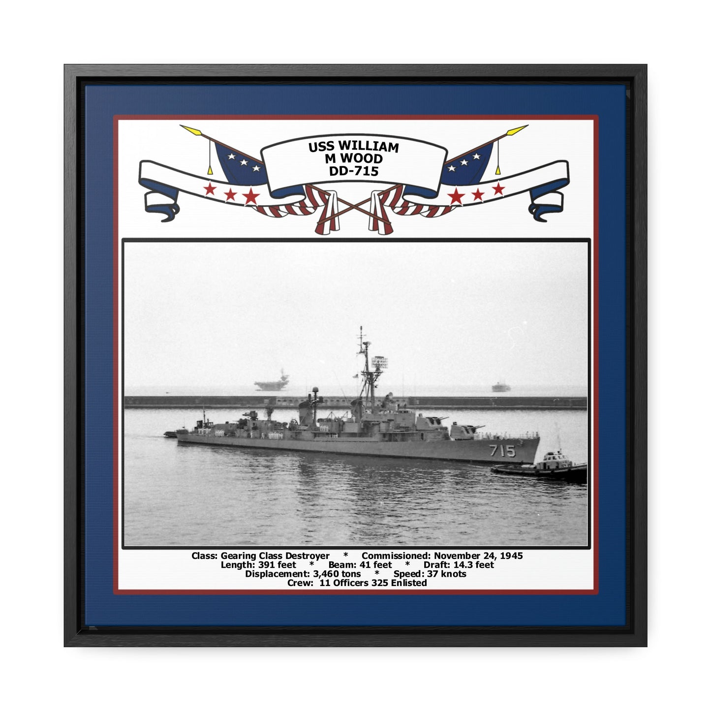 USS William M Wood DD-715 Navy Floating Frame Photo Front View