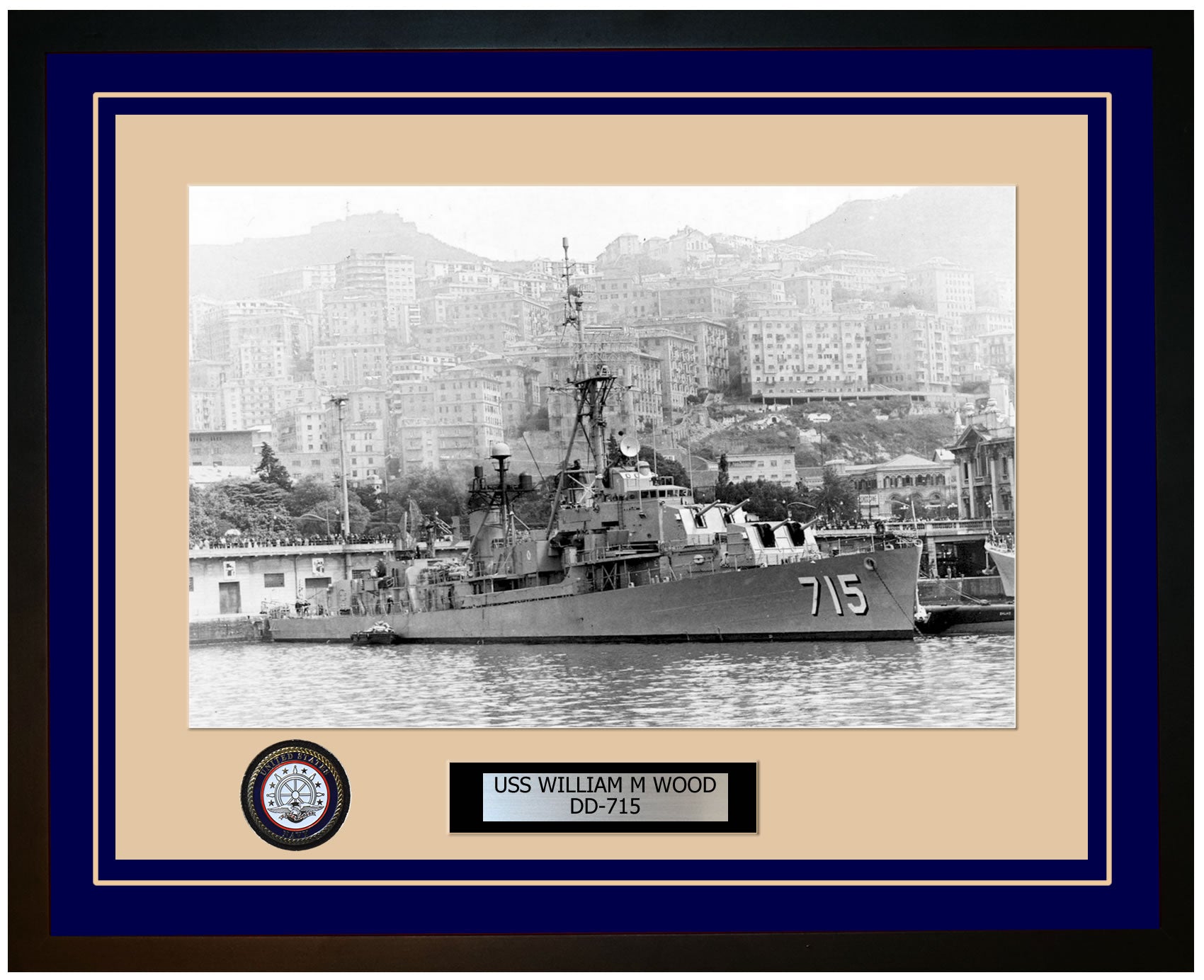 USS WILLIAM M WOOD DD-715 Framed Navy Ship Photo Blue