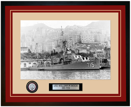 USS WILLIAM M WOOD DD-715 Framed Navy Ship Photo Burgundy