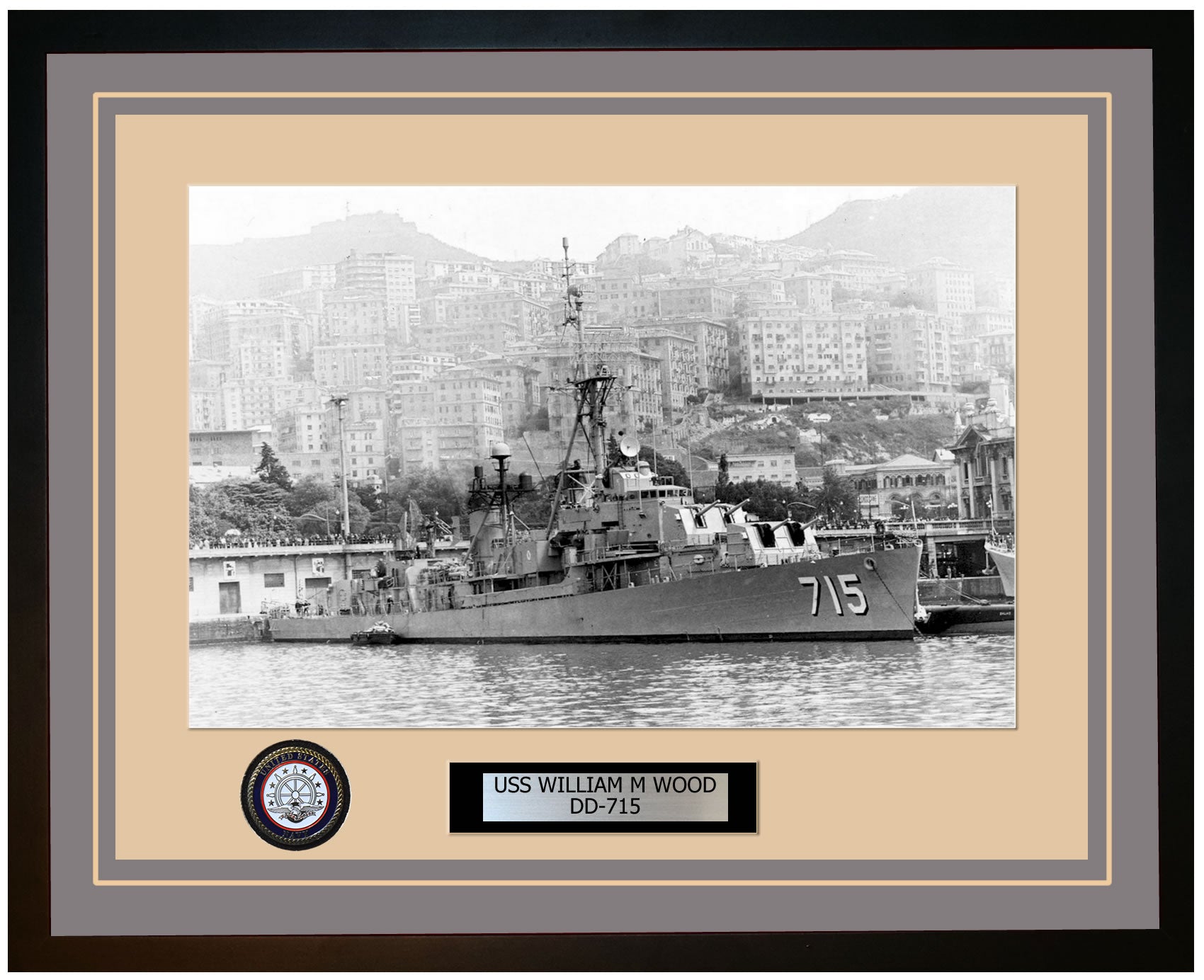 USS WILLIAM M WOOD DD-715 Framed Navy Ship Photo Grey