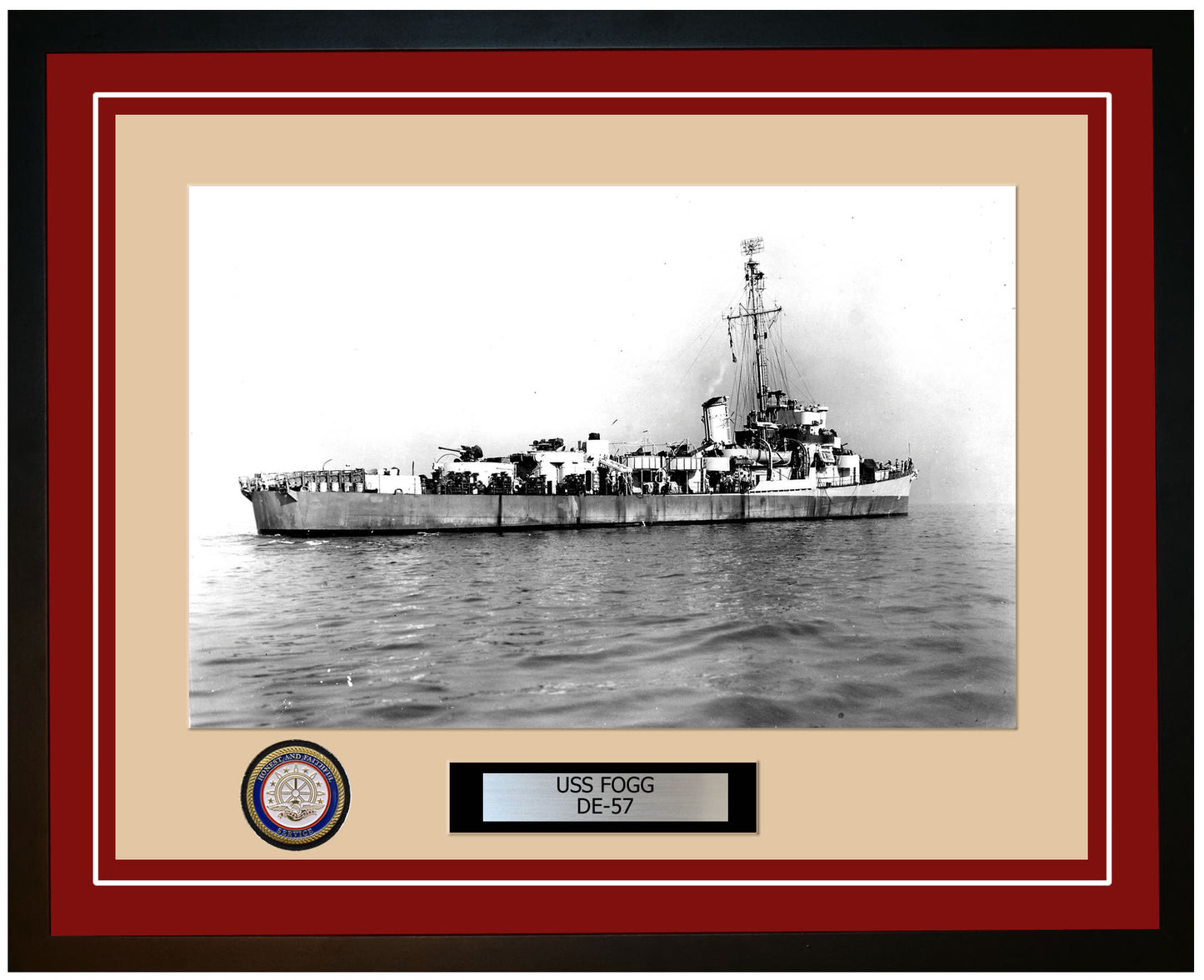 USS Fogg DE-57 Framed Navy Ship Photo Burgundy