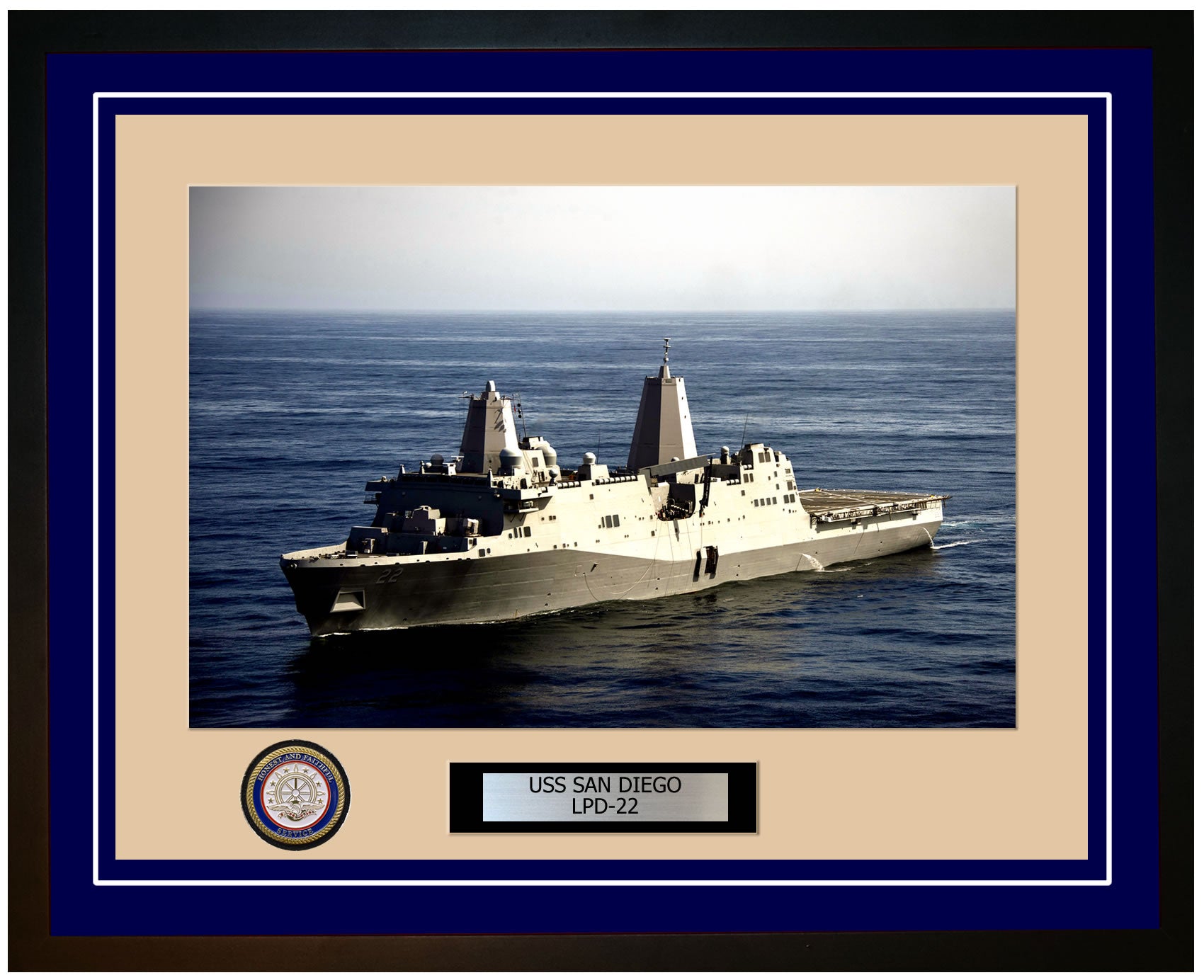 USS San Diego LPD-22 Framed Navy Ship Photo Blue