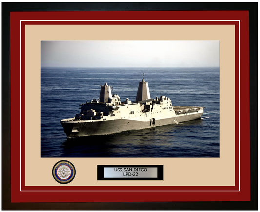 USS San Diego LPD-22 Framed Navy Ship Photo Burgundy