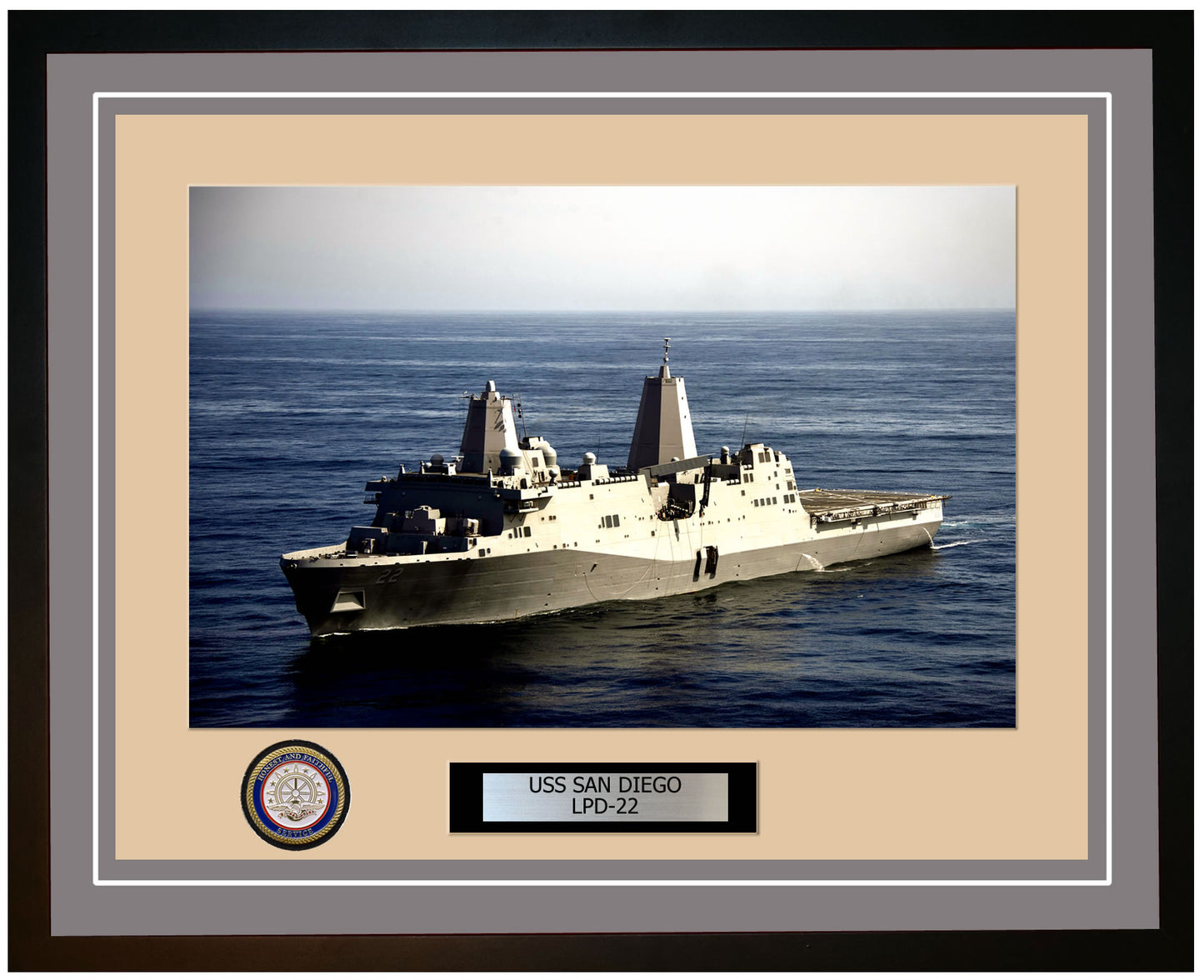 USS San Diego LPD-22 Framed Navy Ship Photo Grey
