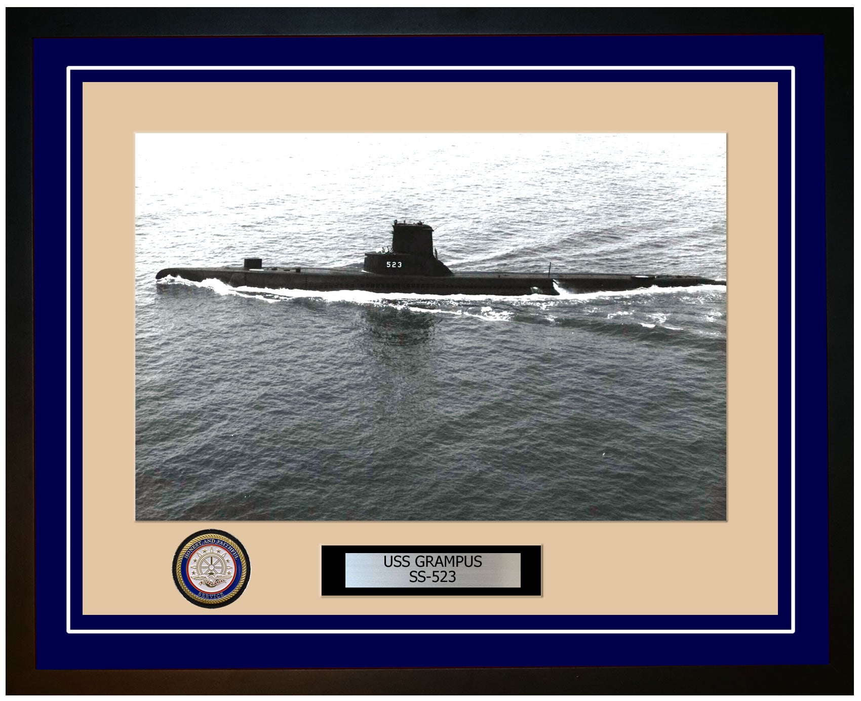 USS Grampus SS-523 Framed Navy Ship Photo Blue