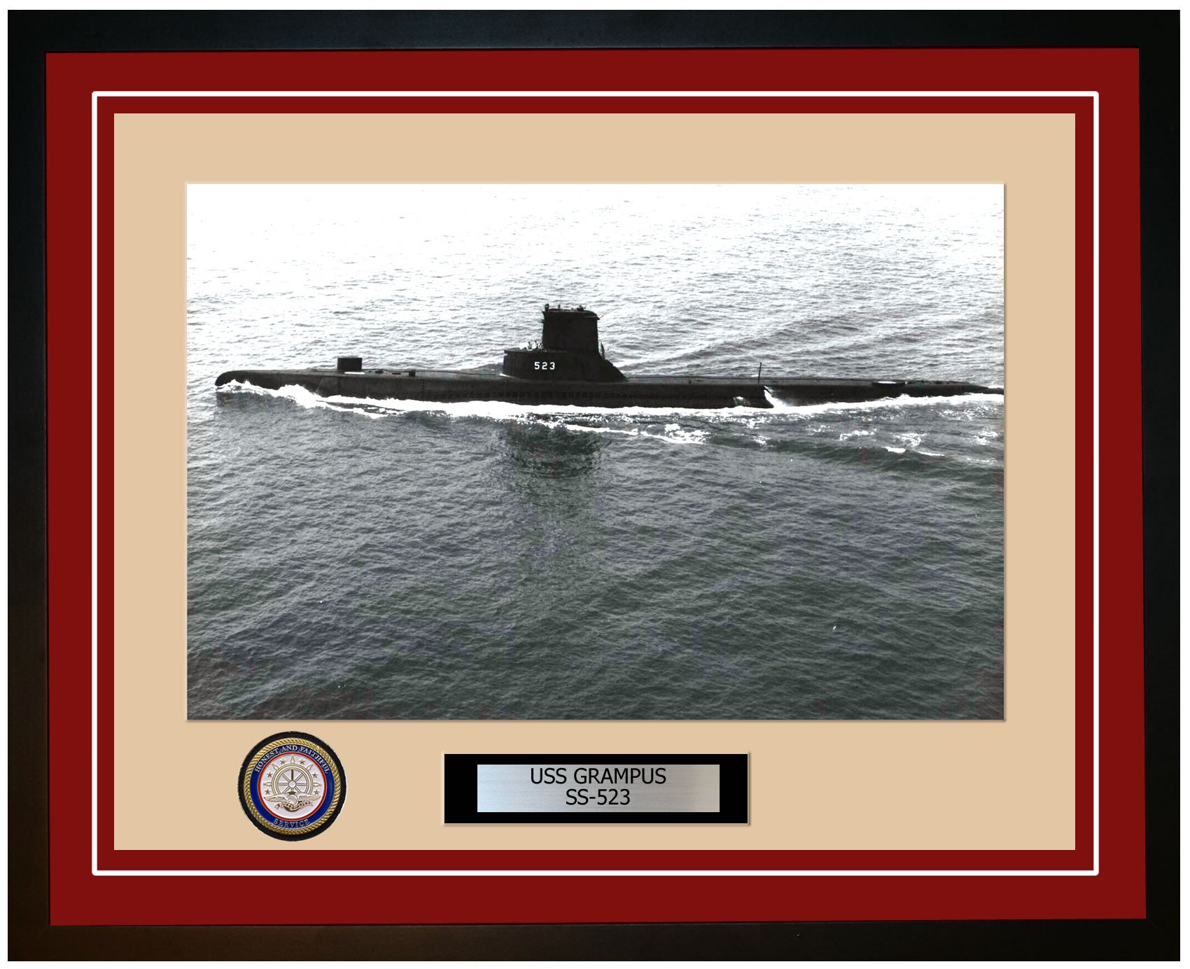 USS Grampus SS-523 Framed Navy Ship Photo Burgundy