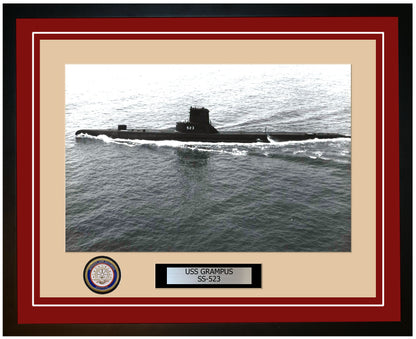 USS Grampus SS-523 Framed Navy Ship Photo Burgundy