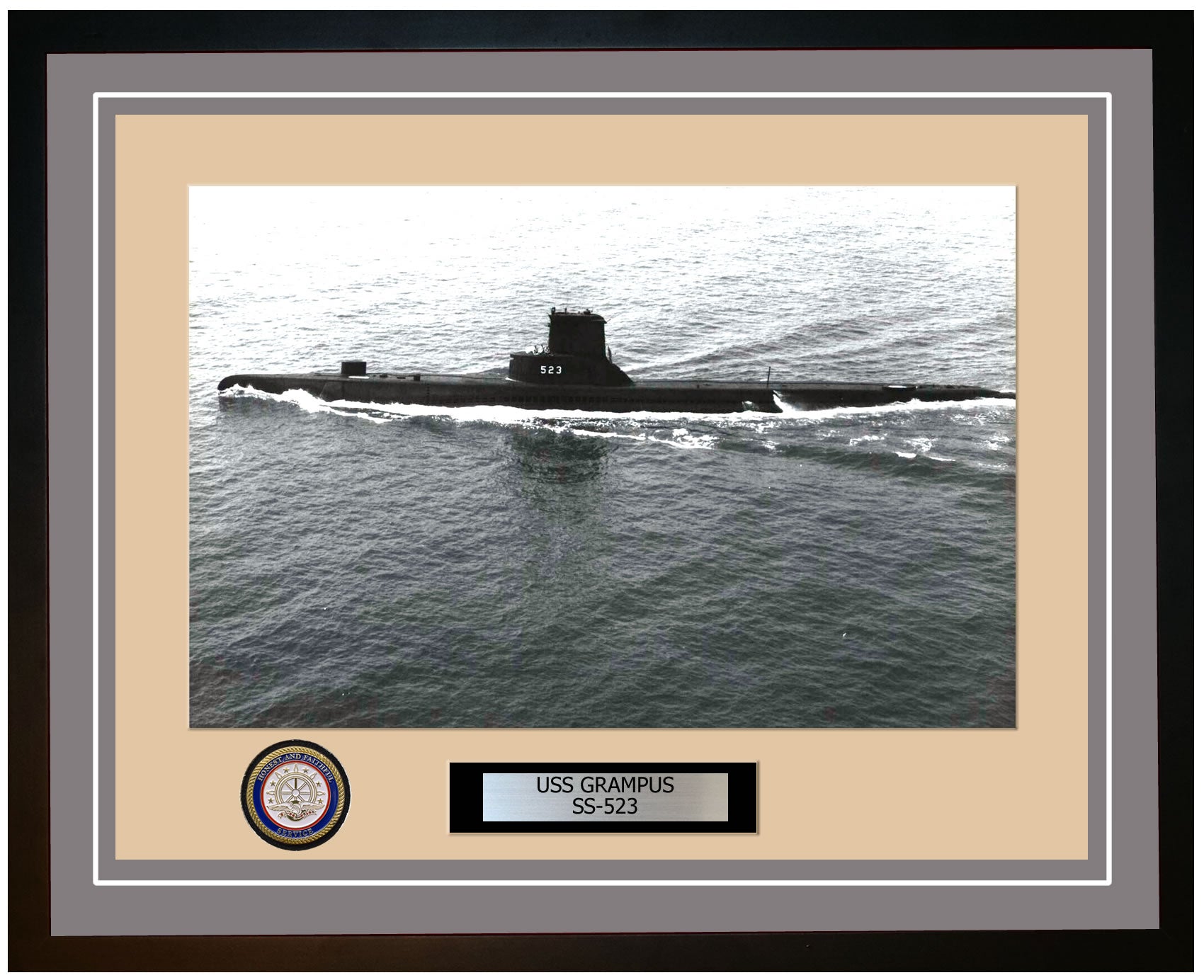 USS Grampus SS-523 Framed Navy Ship Photo Grey