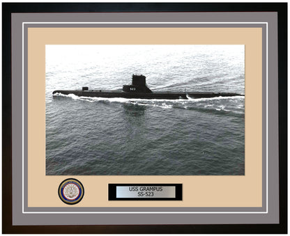 USS Grampus SS-523 Framed Navy Ship Photo Grey