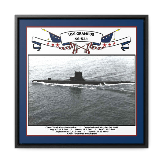 USS Grampus SS-523 Navy Floating Frame Photo Front View