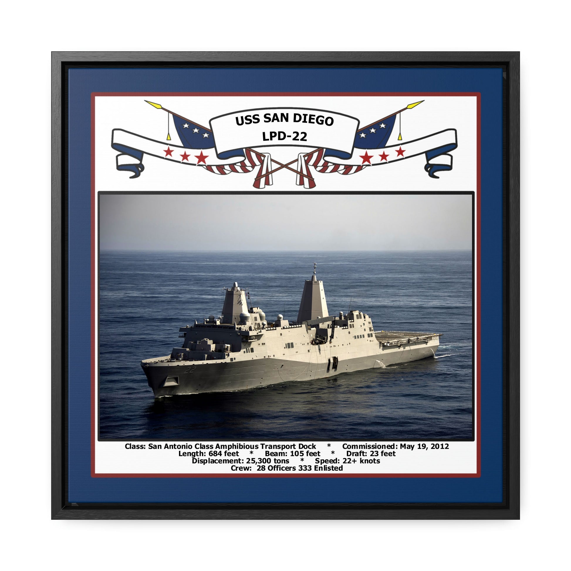 USS San Diego LPD-22 Navy Floating Frame Photo Front View