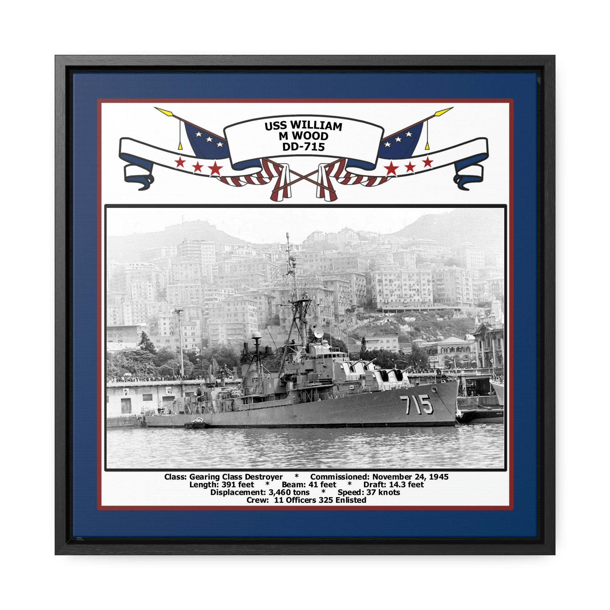 USS William M Wood DD-715 Navy Floating Frame Photo Front View