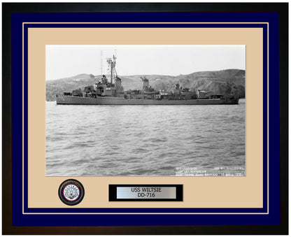 USS WILTSIE DD-716 Framed Navy Ship Photo Blue