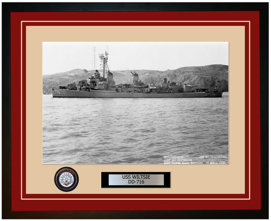 USS WILTSIE DD-716 Framed Navy Ship Photo Burgundy