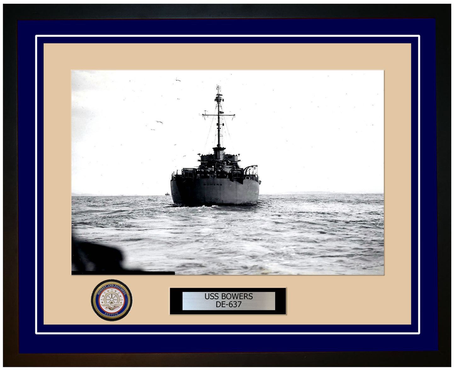 USS Bowers DE-637 Framed Navy Ship Photo Blue