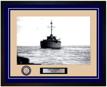 USS Bowers DE-637 Framed Navy Ship Photo Blue