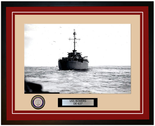 USS Bowers DE-637 Framed Navy Ship Photo Burgundy